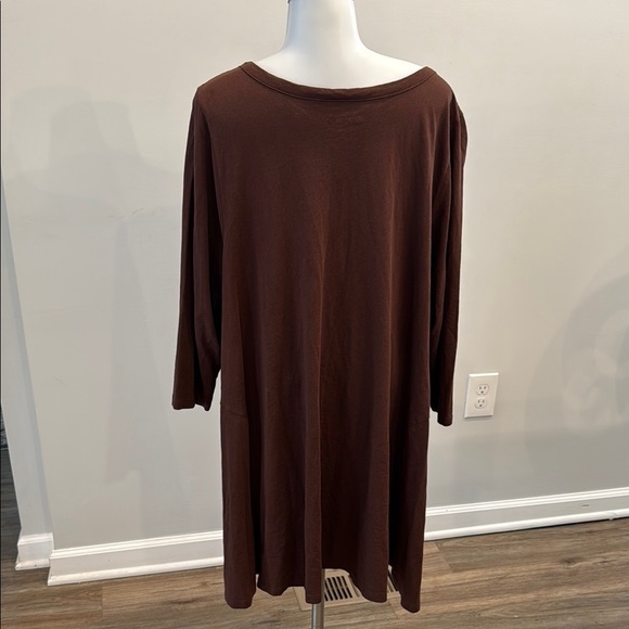 Roaman's US 18 - 20 Large Brown 3/4 Sleeve Oversized Button Down Tunic Blouse - Picture 7 of 7